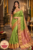 Parrot Green & Antique Gold Bridal Pure Kanjivaram Handloom Silk Saree