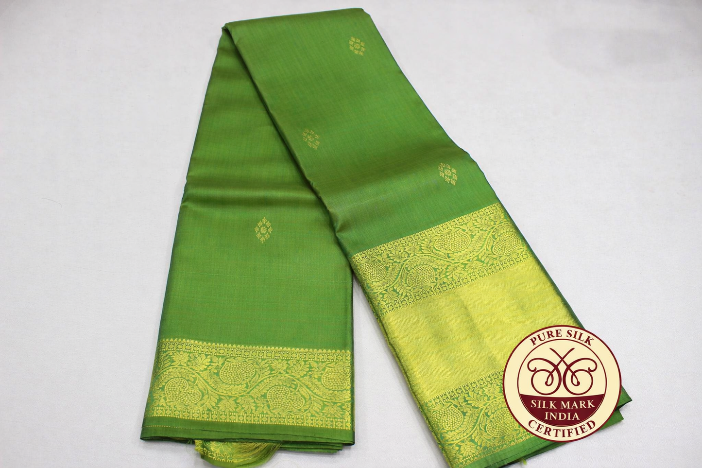 Rich leaf green with Gold Zari Kanjivaram Pure Silk Saree
