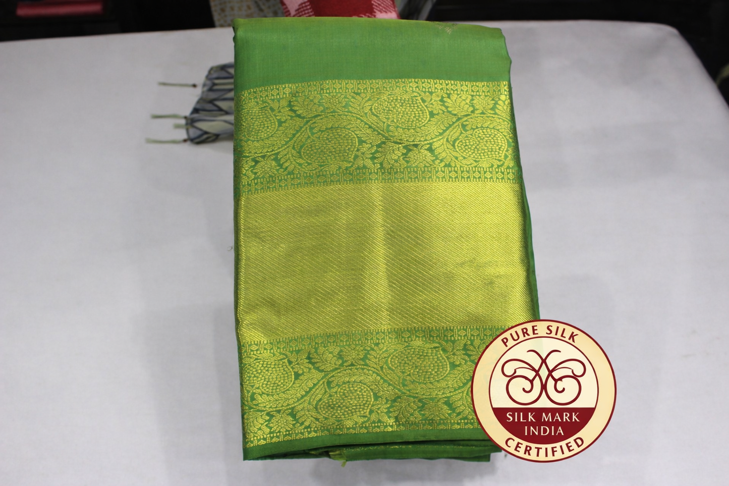 Rich leaf green with Gold Zari Kanjivaram Pure Silk Saree