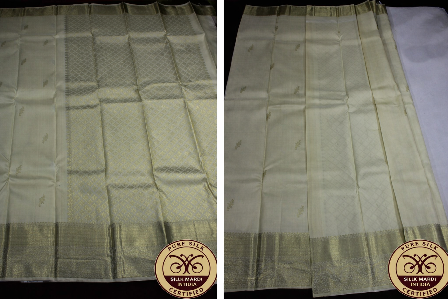 Classic ivory cream shade Pure Handloom Kanjivaram Silk Saree .
