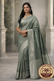 Elegant Sage Green Pure Kanjivaram Silk Saree with Silver Zari