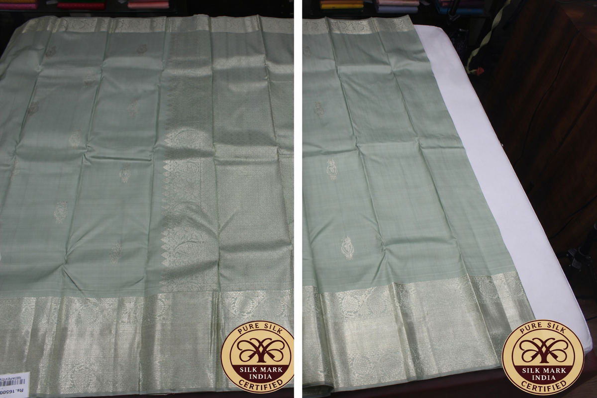 Elegant Sage Green Pure Kanjivaram Silk Saree with Silver Zari