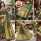 Elegant Olive-Moss Green Pure Kanjivaram Silk Saree with Antique Gold Zari