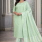 Elegant Pastel Mint Green Silk Cotton Salwar Suit Set with Striped Dupatta.