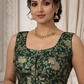 Dark Green Banarasi Brocade Ready-Made Stretchable Blouse (32–42 Size) with Attached Sleeves