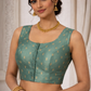 Teal Green Zari Butta Ready-Made Stretchable Blouse (32–42 Size) with Attached Sleeves