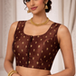 Coffee Brown Zari Butta Ready-Made Stretchable Blouse (32–42 Size) with Attached Sleeves