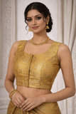 Gold Banarasi Brocade Ready-Made Stretchable Blouse (32–42 Size) with Attached Sleeves