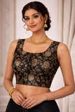 Black Banarasi Brocade Ready-Made Stretchable Blouse (32–42 Size) with Attached Sleeves