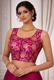 Magenta pink Banarasi Brocade Ready-Made Stretchable Blouse (32–42 Size) with Attached Sleeves