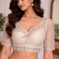 Off White Organza Bridal Readymade Blouse with  Floral Embroidery Sleeves