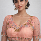 Peach Pink Organza Bridal Readymade Blouse with Pastel Floral Embroidery Sleeves.