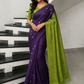 Royal Purple & Parrot Green Banana Silk Saree with Thread Stripes and Butta