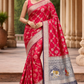 Bridal Red Banarasi Silk Saree with Dark Blue Zari Elephant Border