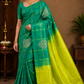 Elegant Peacock Green & Lime Yellow Pure Soft Silk Handloom Saree
