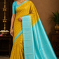 Pure Silk Handloom Soft Silk Saree in Mustard Yellow and Ice Blue
