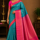 Turquoise Blue & Rani Pink Pure Silk Handloom Soft Silk Saree