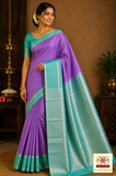 Orchid Purple & Aqua Green Pure Silk Handloom Soft Silk Saree