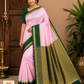 Graceful Baby Pink & Bottle Green Pure Silk Handloom Soft Silk Saree with Rich Gold Zari Pallu