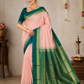 Pure Silk Handloom Soft Silk Saree – Blush Pink with Emerald Green Zari Border