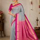 Pure Silk Handloom Soft Silk Saree – Mist Grey with Rani Pink Zari Pallu