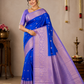 Pure Silk Handloom Soft Silk Saree – Royal Blue with Lavender Silver Zari Border