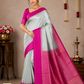 Pure Silk Handloom Soft Silk Saree – Silver Grey with Rani Pink Zari Pallu