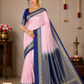 Pure Silk Handloom Soft Silk Saree – Baby Pink with Royal Blue Zari Border