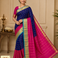 Pure Mysore Silk Saree in Royal Blue & Rani Pink with Zari Buttas and Contrast Border
