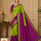 Pure Mysore Silk Saree in Parrot Green & Orchid Purple with Zari Buttas & Peacock Border
