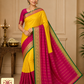 Pure Mysore Silk Saree in Golden Yellow & Rani Pink with Zari Buttas and Peacock Border