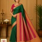 Emerald Green & Rose Pink Pure Mysore Silk Saree with Traditional Gold Zari Border