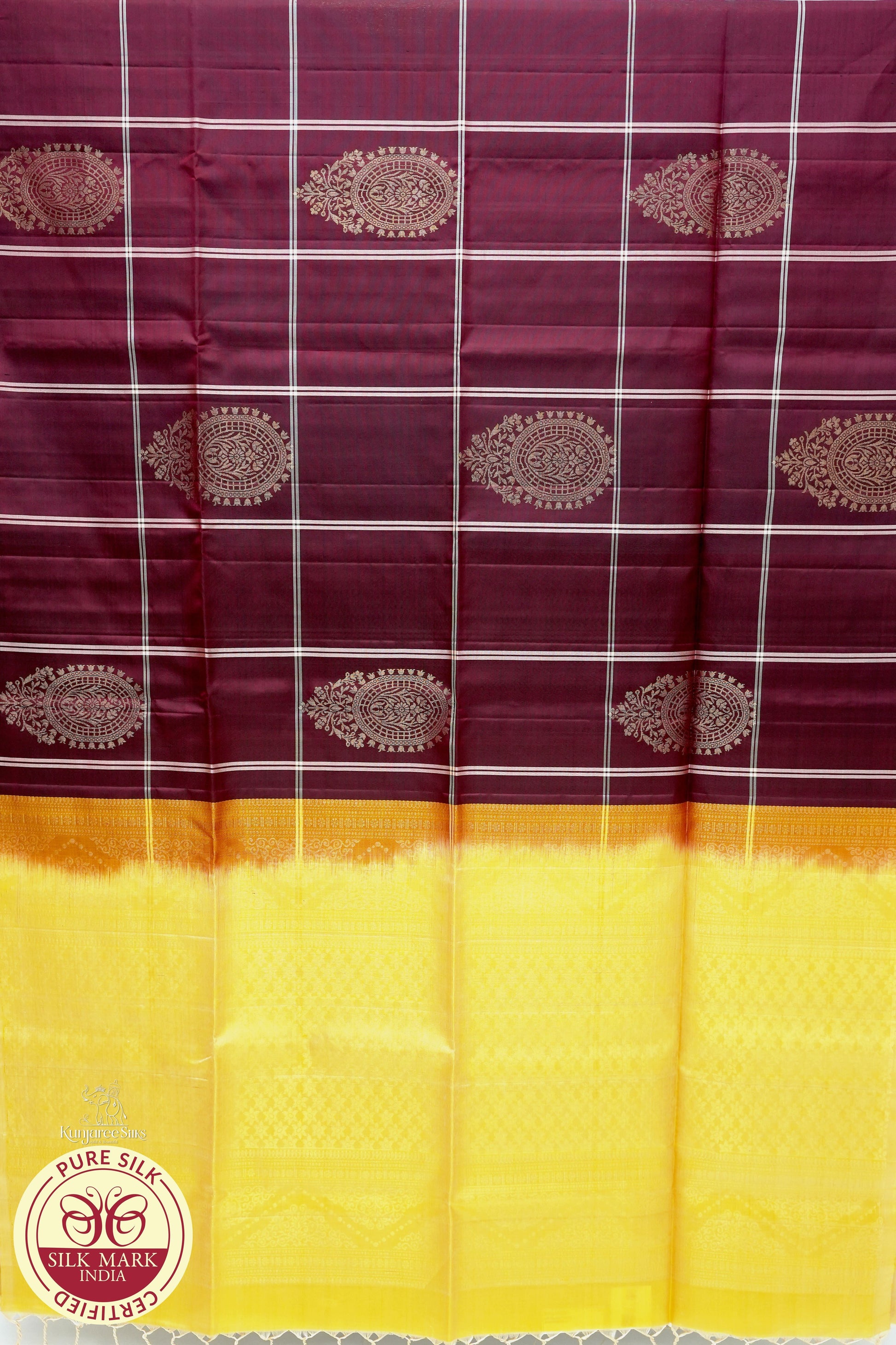 Raspberry with Lime Yellow Color Pure Silk Saree