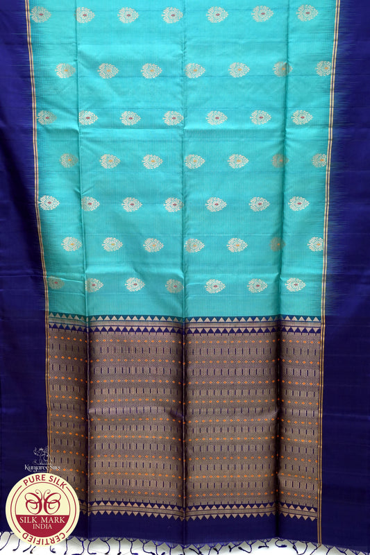 Blue with Gold Color Pure Silk Saree