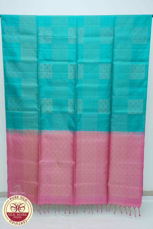 Sea Blue with Baby Pink Color Pure Silk Saree