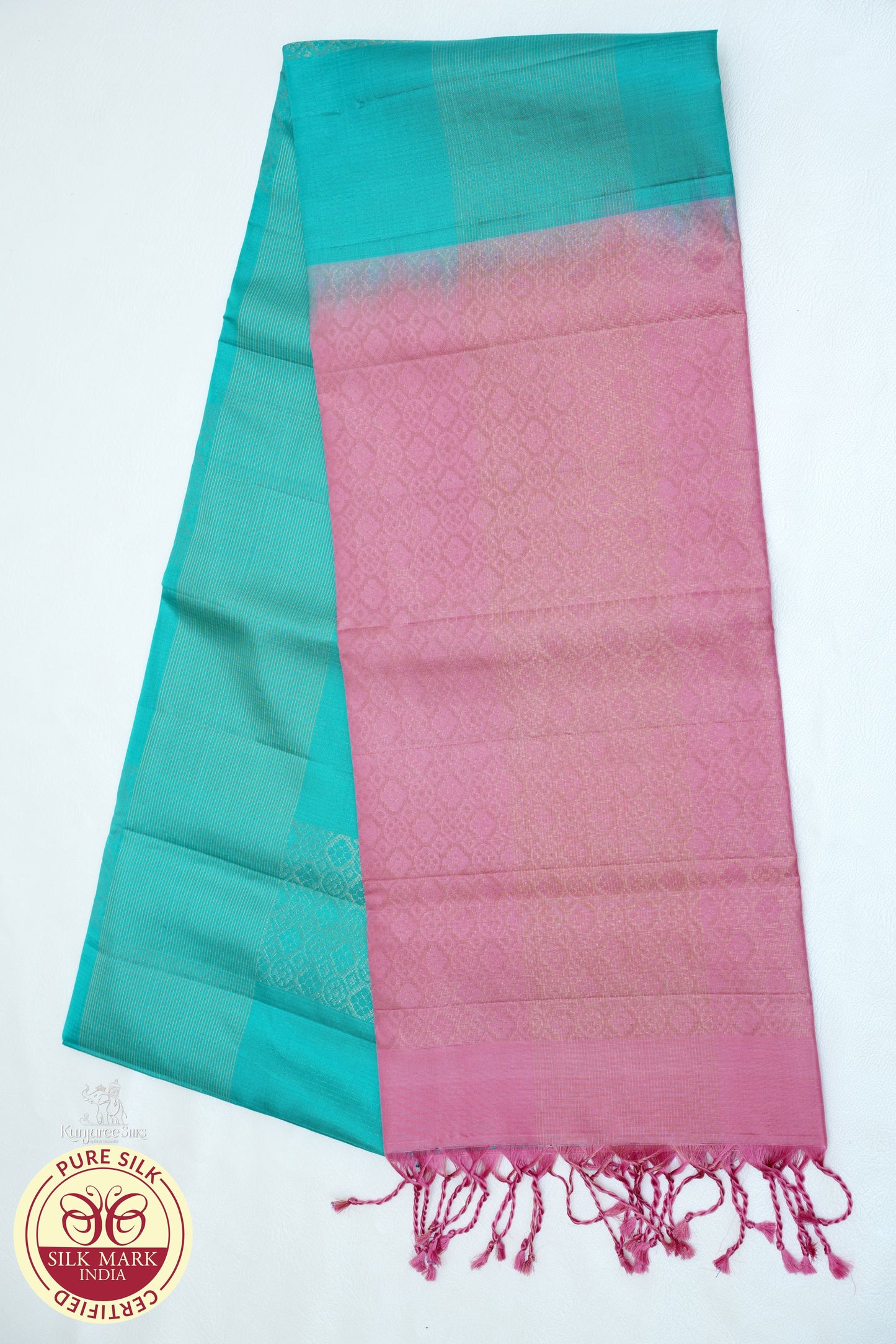 Sea Blue with Baby Pink Color Pure Silk Saree