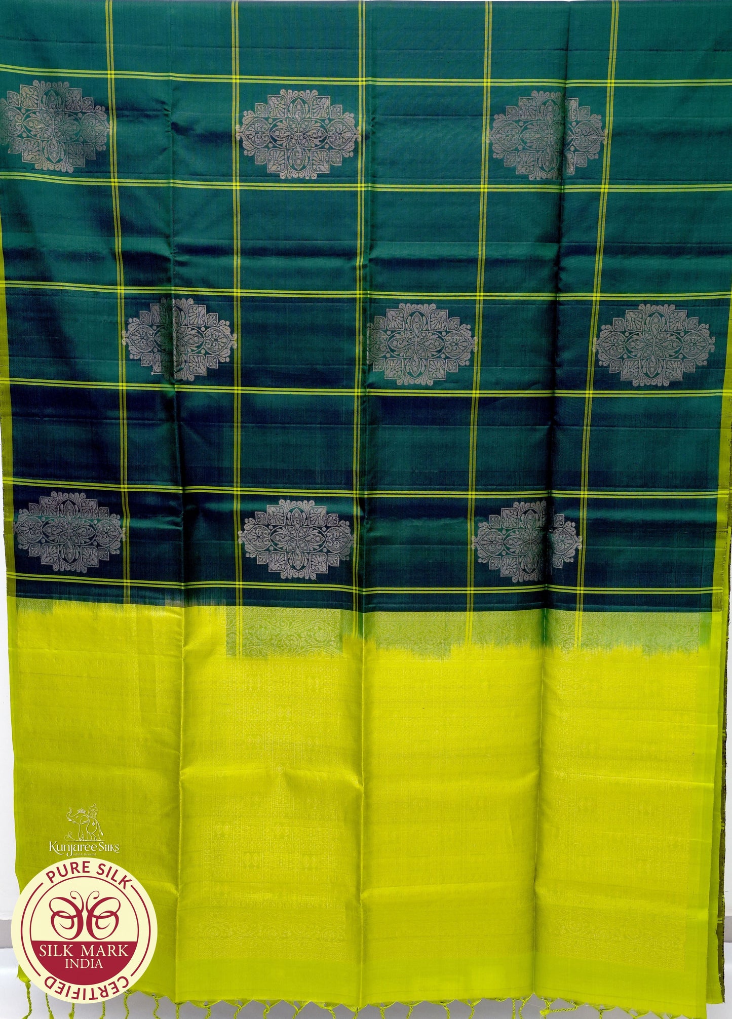 Green with Lime Color Pure Silk Saree