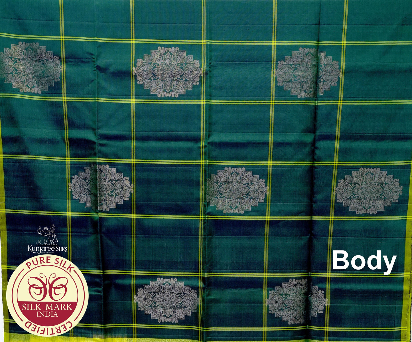 Green with Lime Color Pure Silk Saree