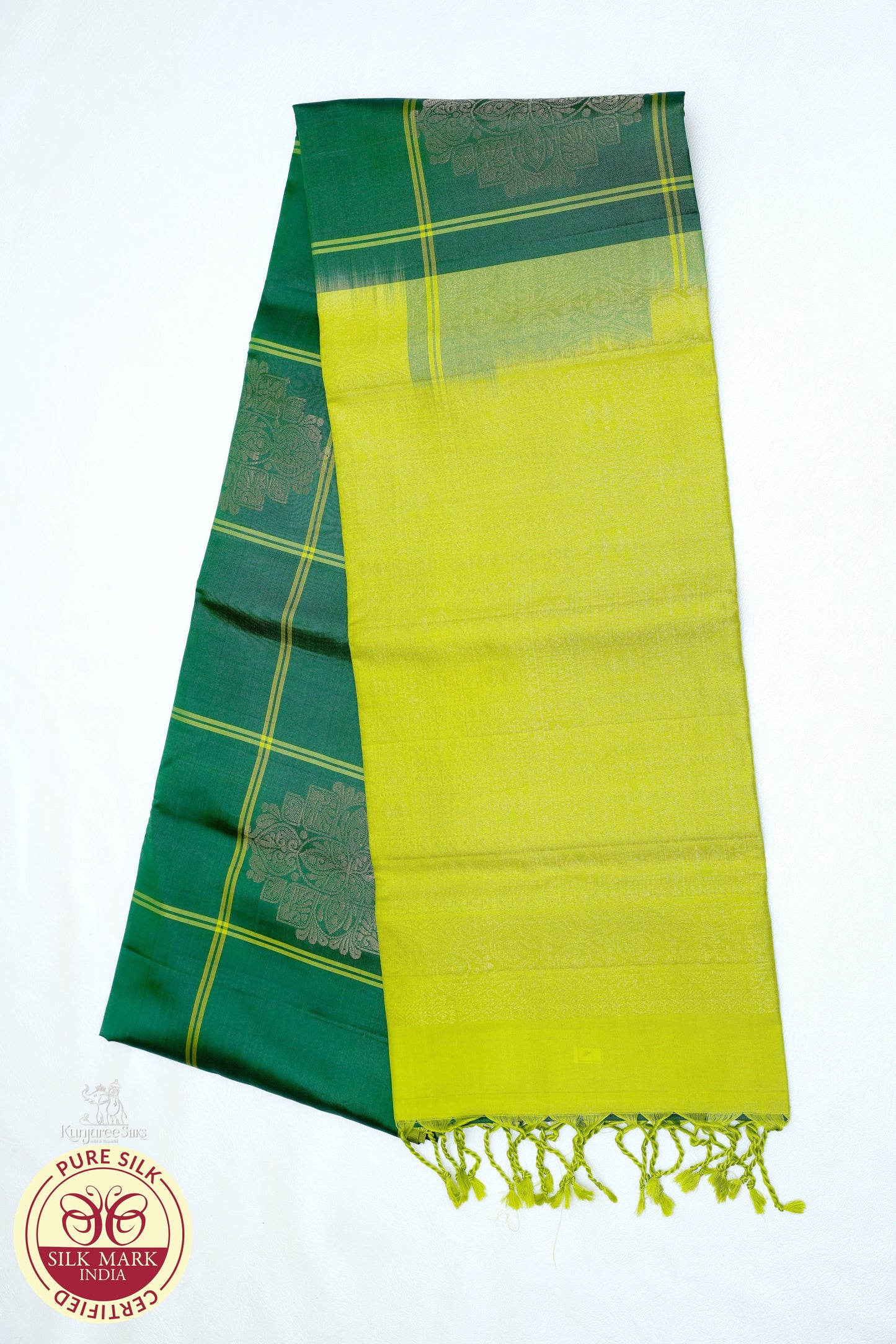 Green with Lime Color Pure Silk Saree