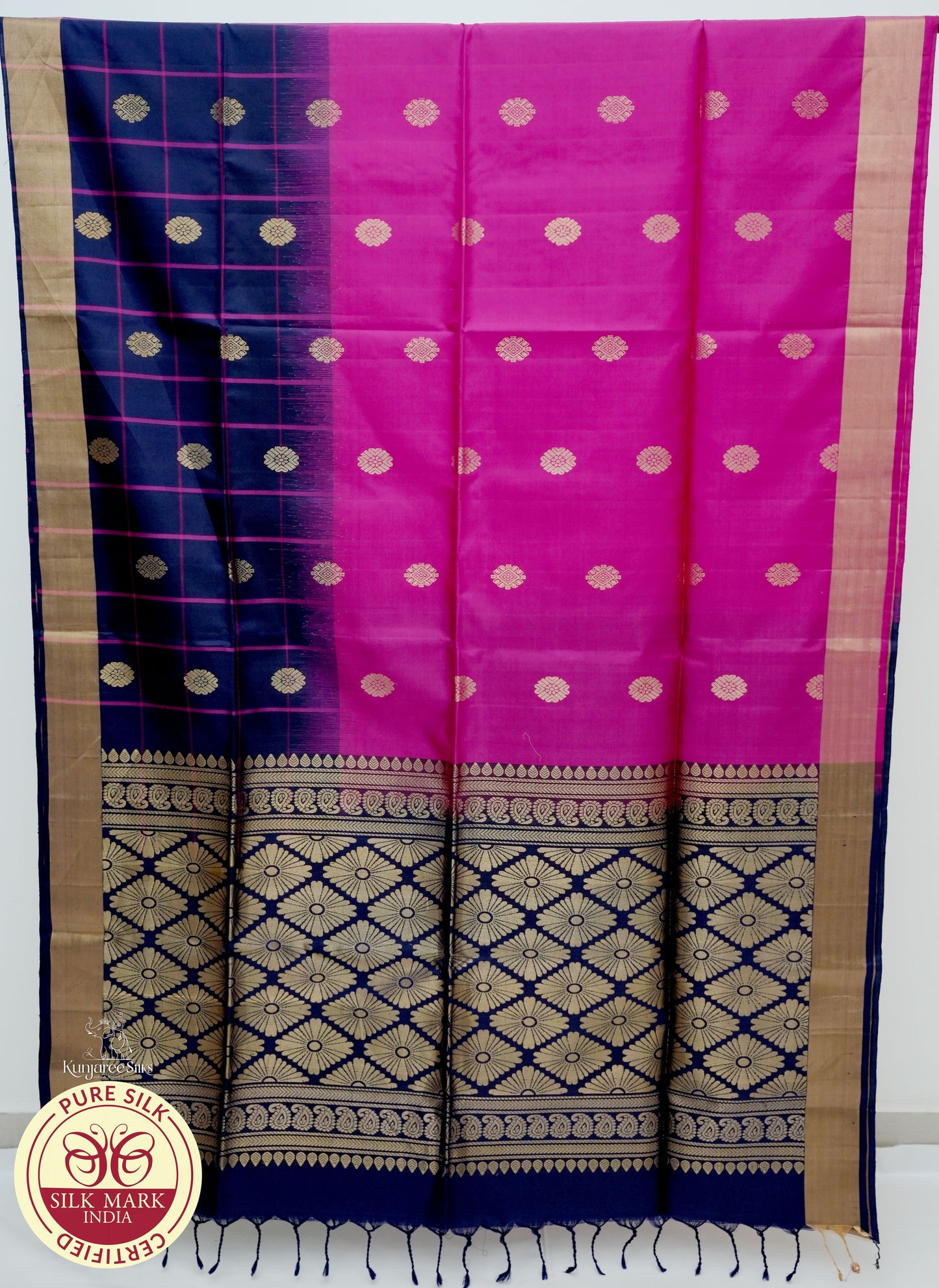 Rani Pink with Navy Blue Color Pure Silk Saree