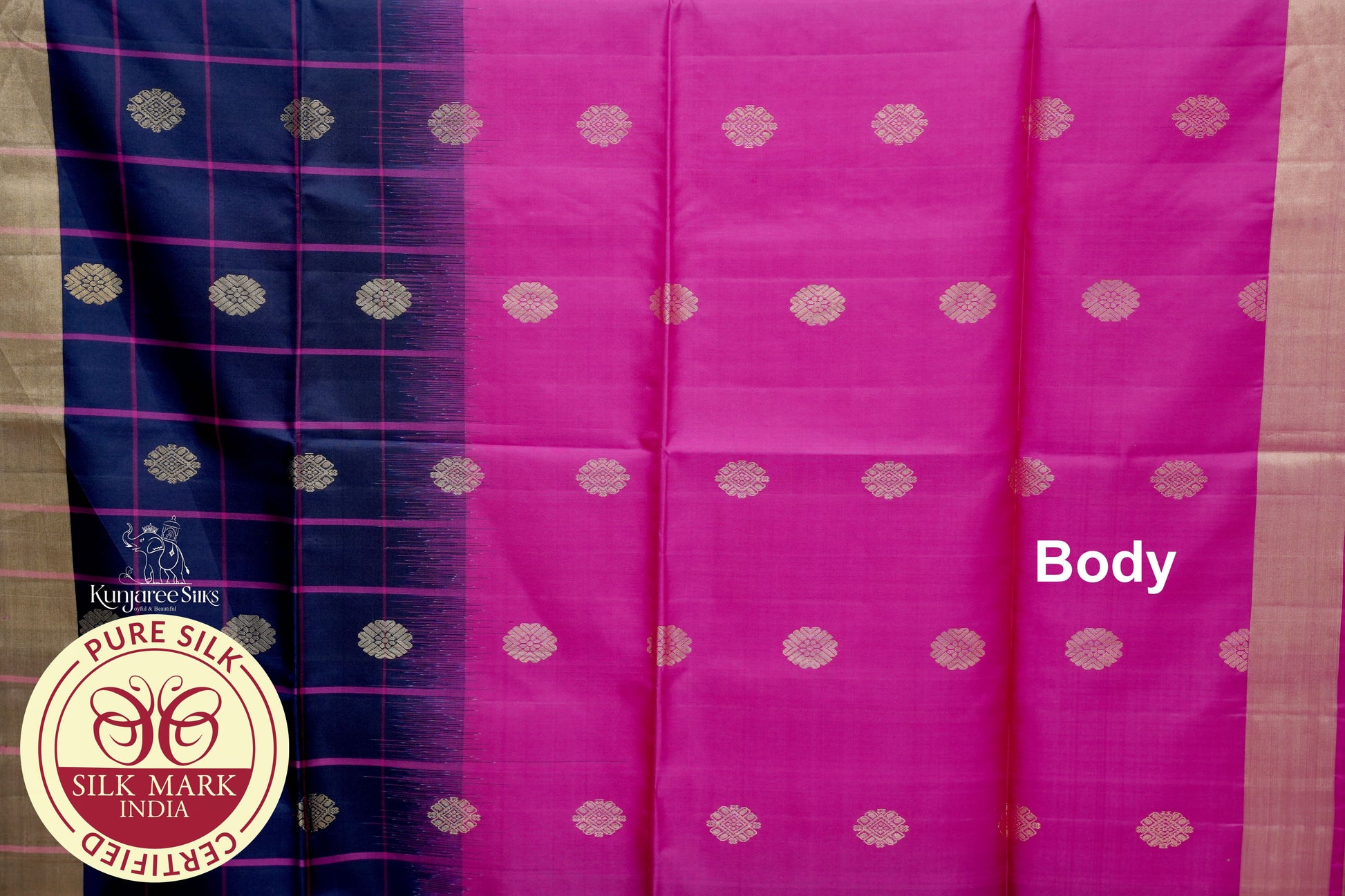 Rani Pink with Navy Blue Color Pure Silk Saree