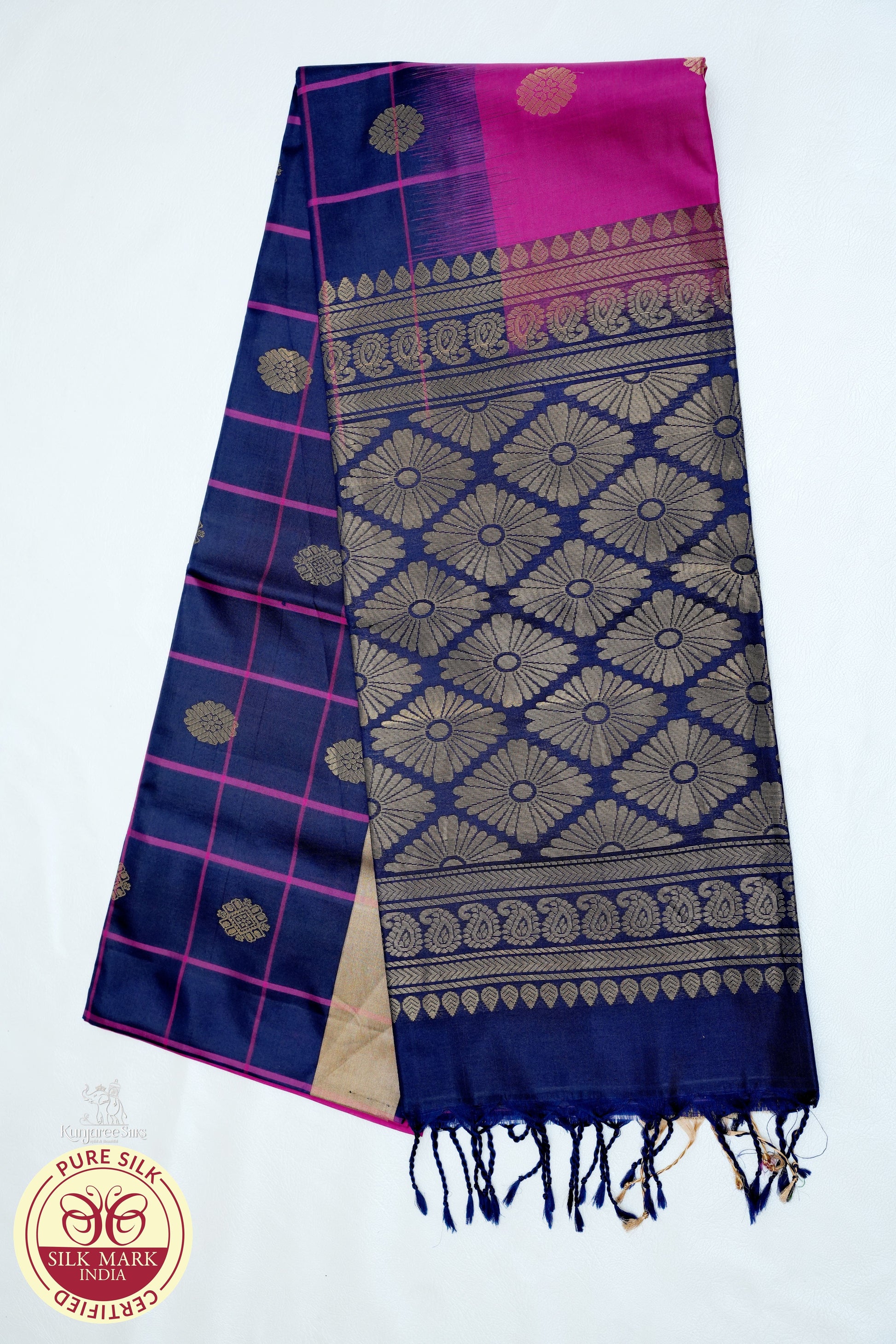 Rani Pink with Navy Blue Color Pure Silk Saree