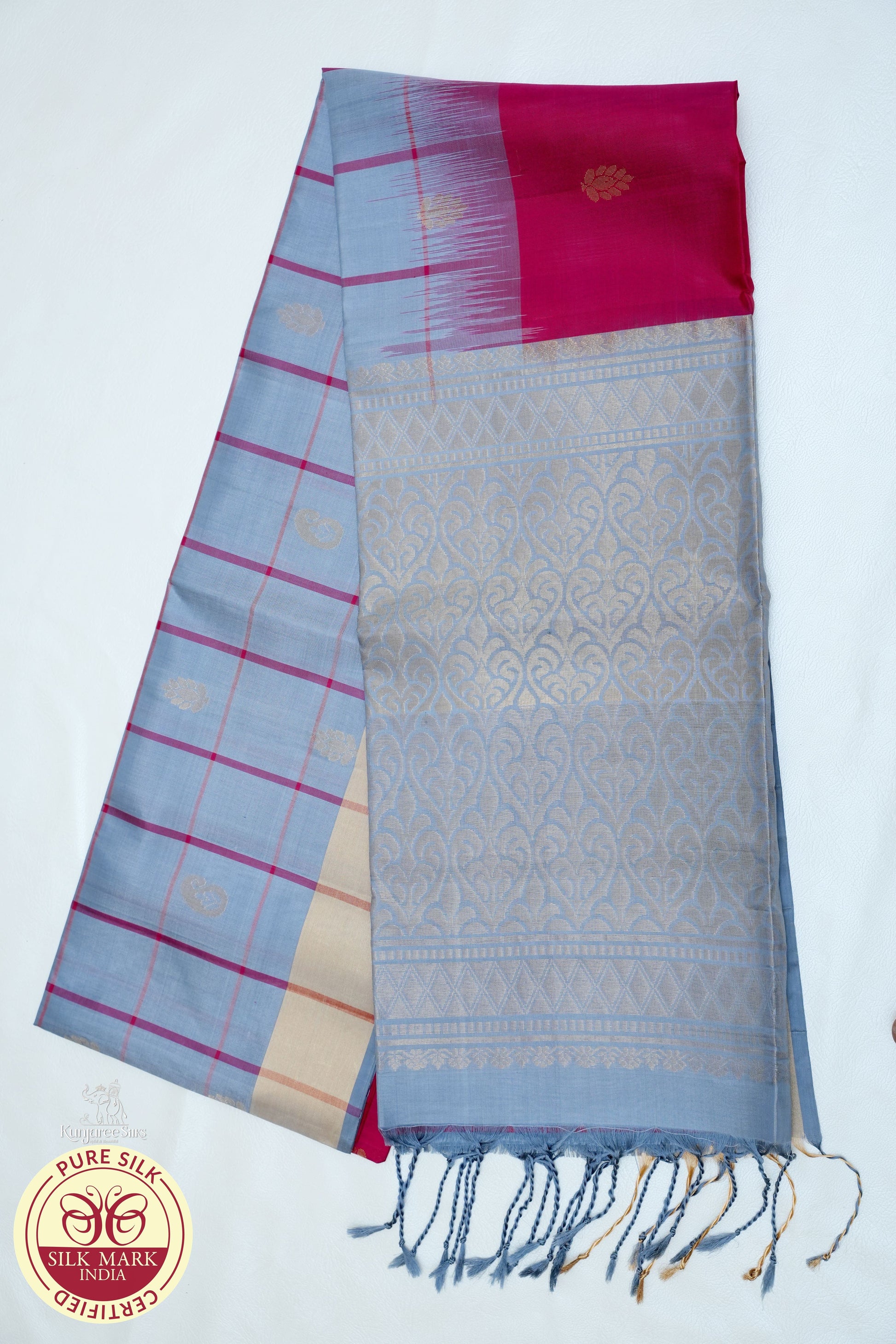 Rani Pink with Grey Color Pure Silk Saree