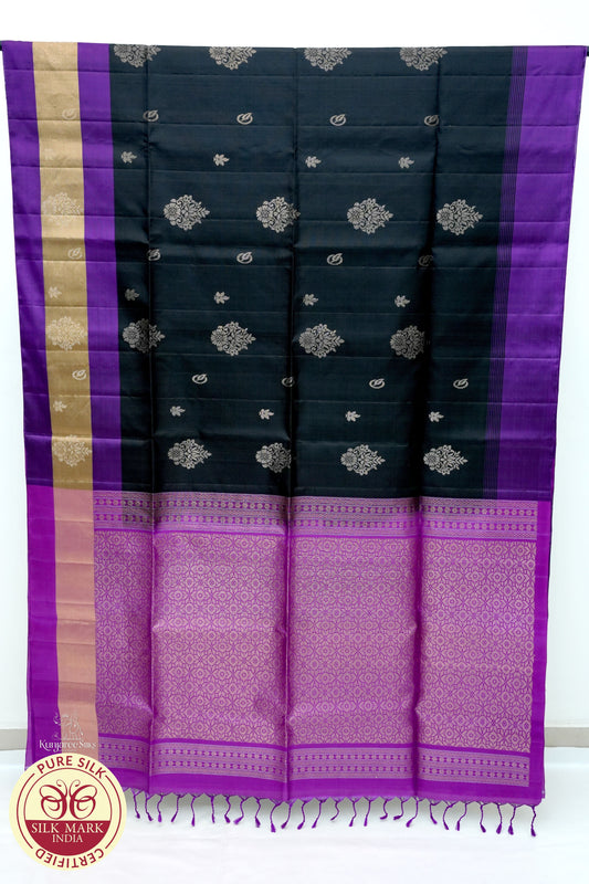 Black with Magenta Pure Silk Saree