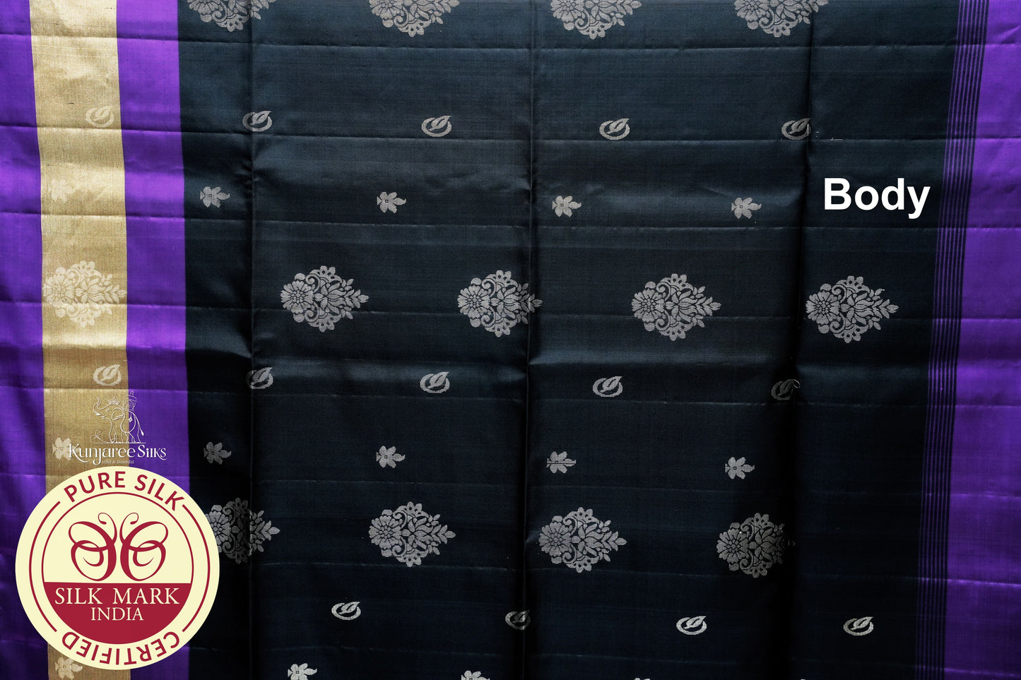 Black with Magenta Pure Silk Saree