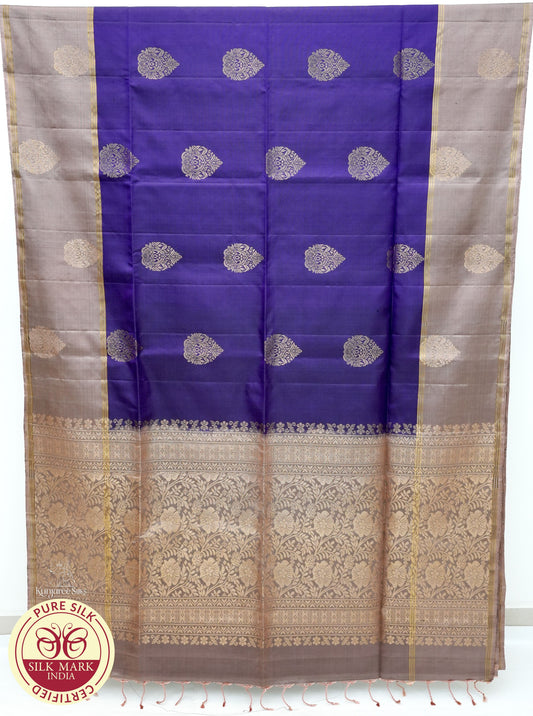 Biscut Brown With Voilet Pure Silk Saree