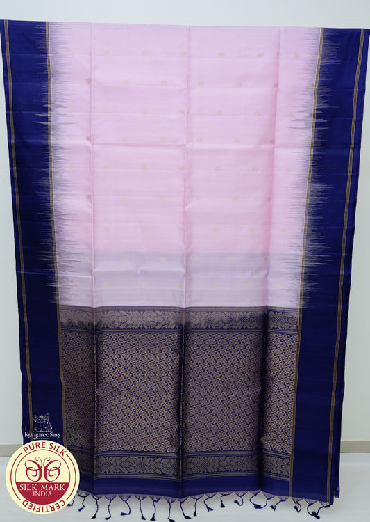 Baby Pink with Voilet Pure Silk Saree