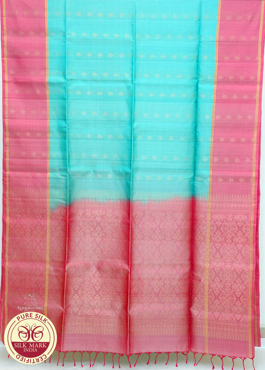 Teal Blue with Baby Pink Color Pure Silk Saree