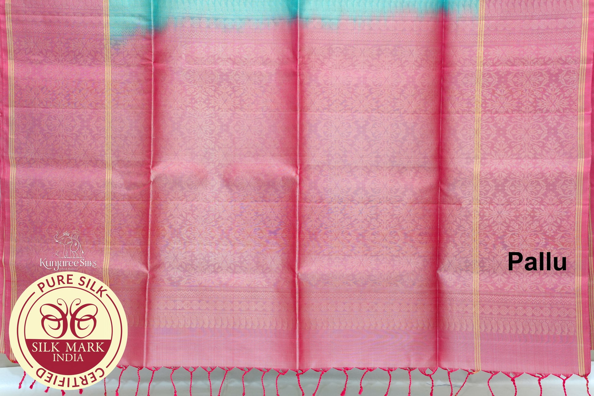 Teal Blue with Baby Pink Color Pure Silk Saree