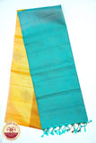 Yellow with Teal Blue Color Pure Silk Saree
